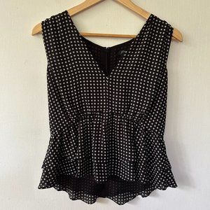 J.Crew Peplum Blouse Womens Size 8 Black Star Print V-neck Sleeveless Top